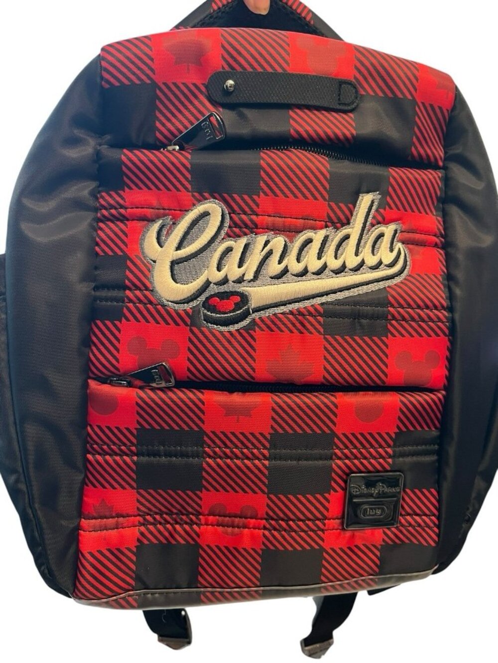 Disney Parks Lug EPCOT Canada World Showcase Mickey Mouse Hockey Plaid Backpack